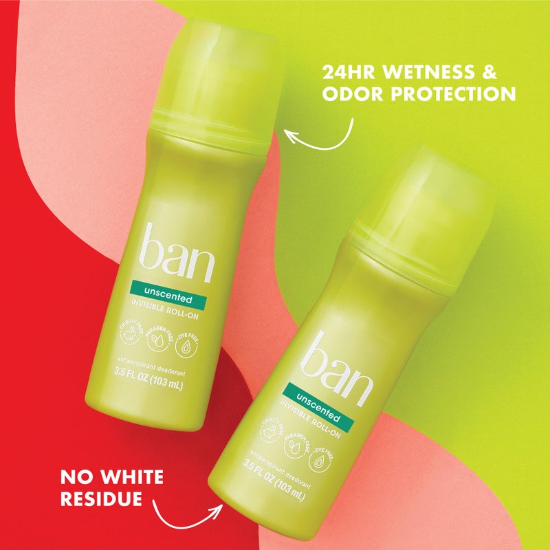 Ban Original Unscented 24-hour Invisible Antiperspirant  Roll-on Deodorant for Women and Men  Underarm Wetness Protection  with Odor-fighting Ingredients  3.5 Fl Oz (Pack of 2) - Image 2