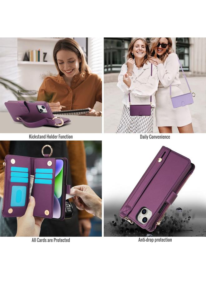 زبون حافظة جلدية متعددة الوظائف لهاتف iPhone 12 mini مع حلقة كروس بودي - Image 4