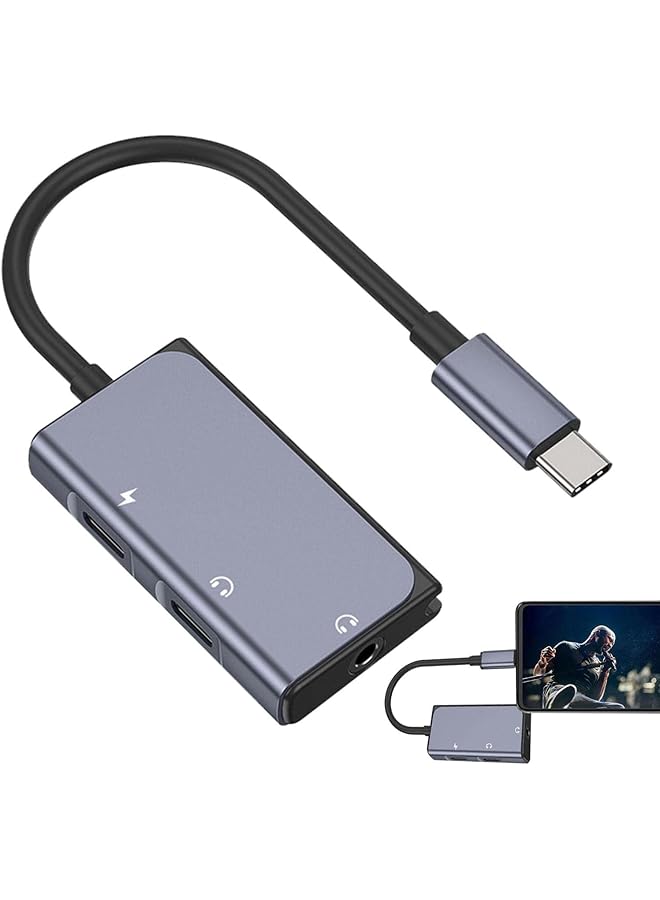 erorex Headphone And Charger Adapter Type C To 3.5Mm Aux Audio Jack And Fast Charging Dongle Cable Cord 3 In 1 For Mobile Phones Tablets And Laptops - Image 1