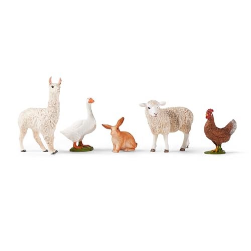 Schleich Farm World 5PC Cute Farm Animal Figurine Bundle with Toy Rabbit Sheep Llama Chicken and Goose Realistic Barnyard Figure Play Set Educational Toys for Toddlers Kids Ages 3 77536 - Image 1