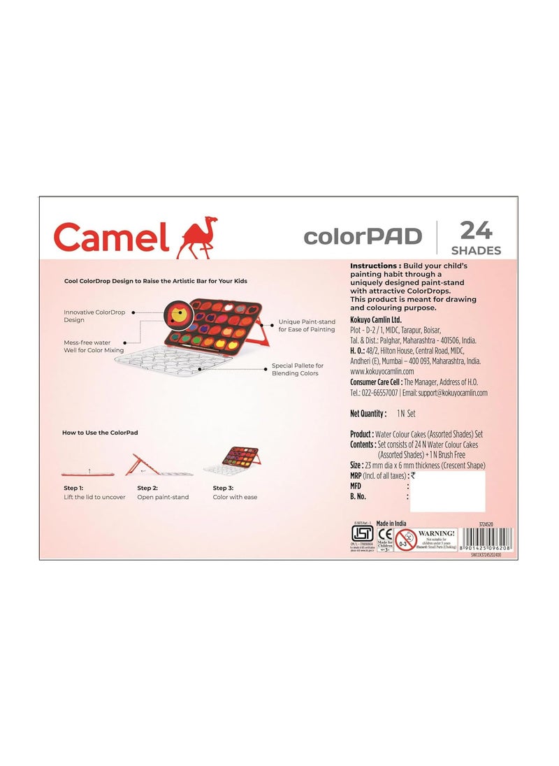 camel Camel ColorPad Watercolor Cake with Paint Brush | 24 Shade Set | Vibrant Colors | Portable Design for Outdoor Art & Competitions | Ideal for Students  - Image 4
