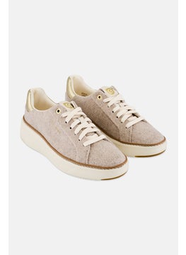 COLE HAAN Women Medium Lace Up Casual Shoes, Oatmeal/Gold  - Image 1