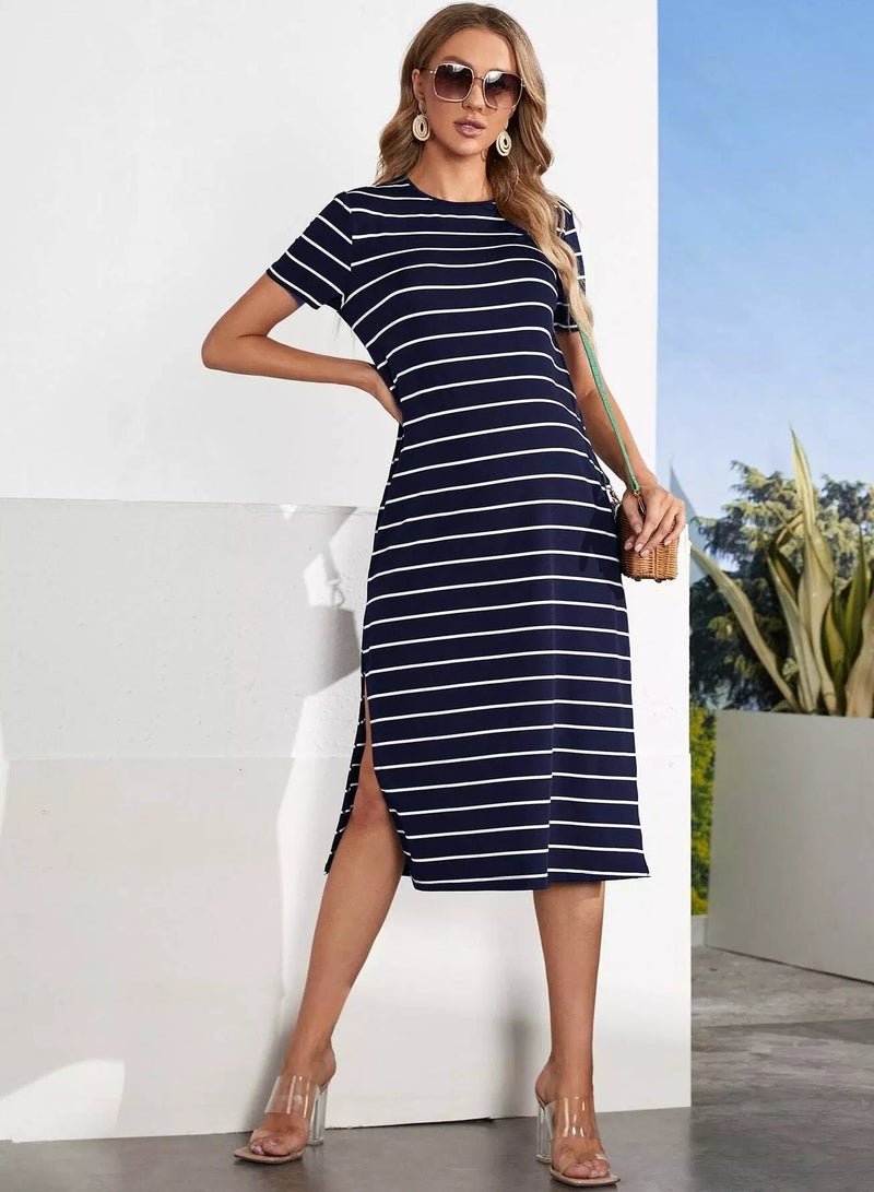 Maternity Striped Split Thigh Side Dress  - Image 5