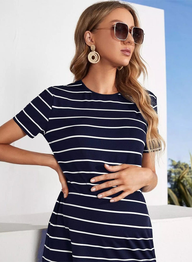 Maternity Striped Split Thigh Side Dress  - Image 4