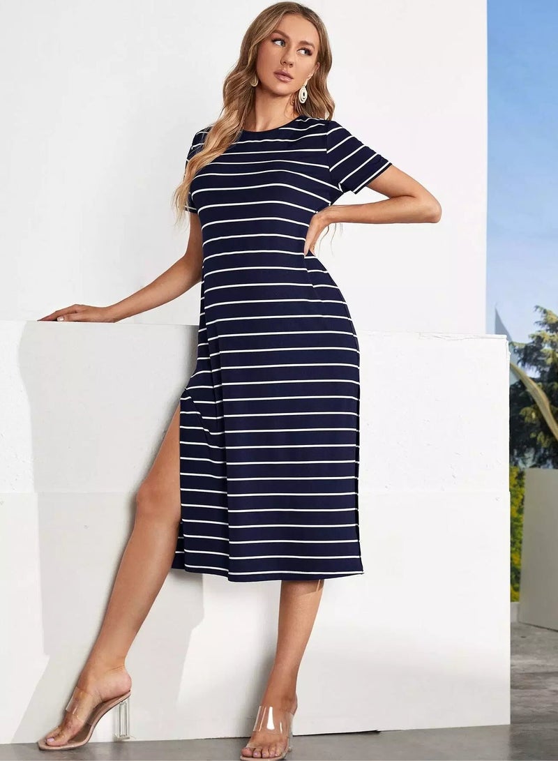 Maternity Striped Split Thigh Side Dress  - Image 2