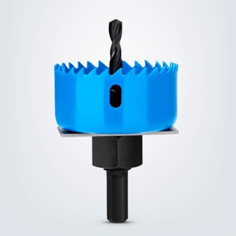 13 Piece Hole Saw Cutter Kit with Core Drill Bit Mandrels, Hex Key and Install Plate, Blue, for Plasterboard, Plastic and PVC - Image 4