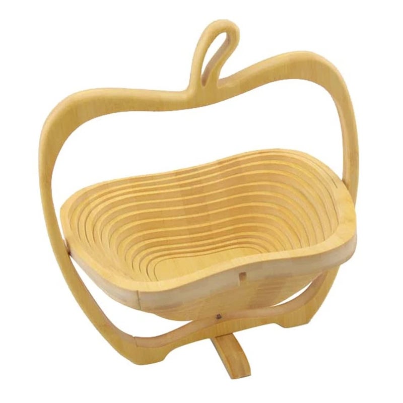 AHBLQD Natural Bamboo Foldable Fruit Basket 12â€œx11"- Collapsible Creative Apple Shaped Fruit Bowl Multifunction Heat Resistant Bamboo Trivets Pot Mat Hot Pan Pads for Kitchen Table - Image 1