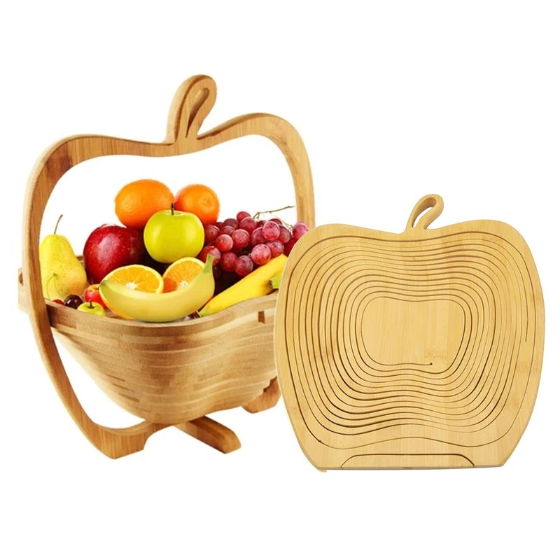 AHBLQD Natural Bamboo Foldable Fruit Basket 12â€œx11"- Collapsible Creative Apple Shaped Fruit Bowl Multifunction Heat Resistant Bamboo Trivets Pot Mat Hot Pan Pads for Kitchen Table - Image 5
