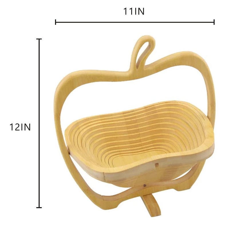 AHBLQD Natural Bamboo Foldable Fruit Basket 12â€œx11"- Collapsible Creative Apple Shaped Fruit Bowl Multifunction Heat Resistant Bamboo Trivets Pot Mat Hot Pan Pads for Kitchen Table - Image 3