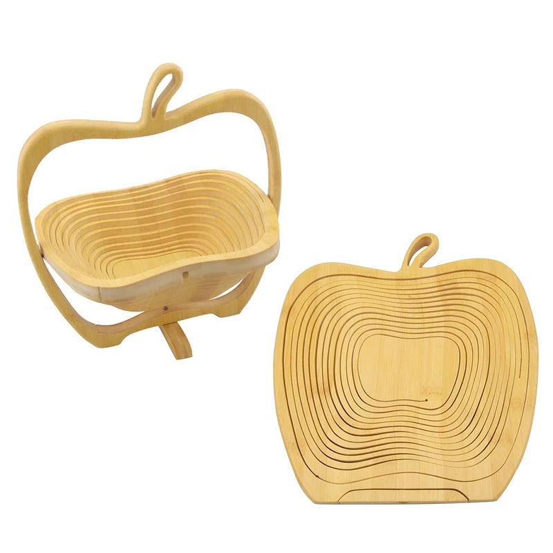 AHBLQD Natural Bamboo Foldable Fruit Basket 12â€œx11"- Collapsible Creative Apple Shaped Fruit Bowl Multifunction Heat Resistant Bamboo Trivets Pot Mat Hot Pan Pads for Kitchen Table - Image 2