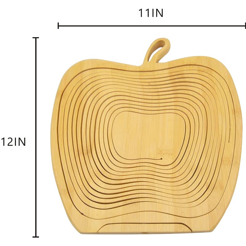 AHBLQD Natural Bamboo Foldable Fruit Basket 12â€œx11"- Collapsible Creative Apple Shaped Fruit Bowl Multifunction Heat Resistant Bamboo Trivets Pot Mat Hot Pan Pads for Kitchen Table - Image 4