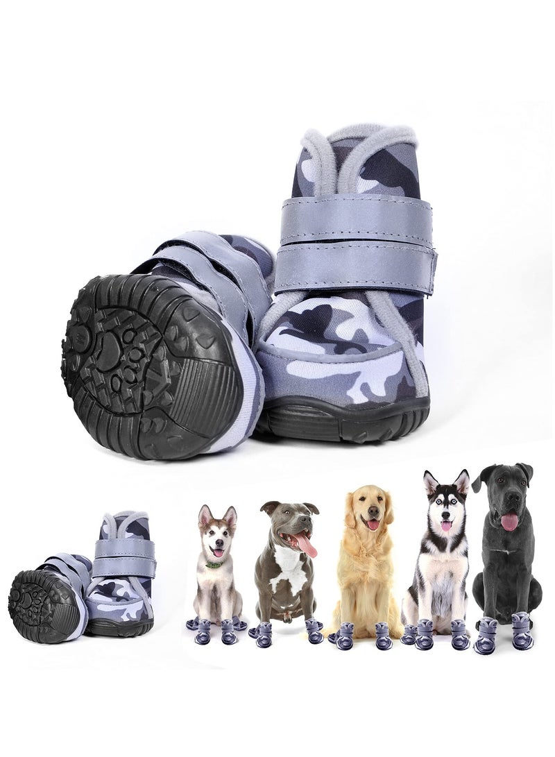 Waterproof Non-Slip Dog Boots, 4PCS Medium Size, Reflective Strips, Black Imitating Ox-Tendon Sole, Ideal for Running and Walking (M, Camouflage) - Image 1