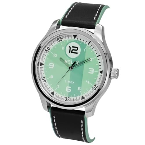 Helix by Timex Analog Watch for Man with Green Round Dial & Black Leather Strap Band Water Resistant Men's Wrist Watches - TW043HG25 - Image 2