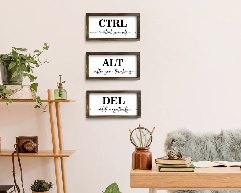 Pinetree Art Rustic Wooden Office Decor - CTRL ALT DEL Framed Motivational Wall Art - Inspirational Positive Quotes Wall Hanging, Set of 3 (6"x12"x3) - Image 3