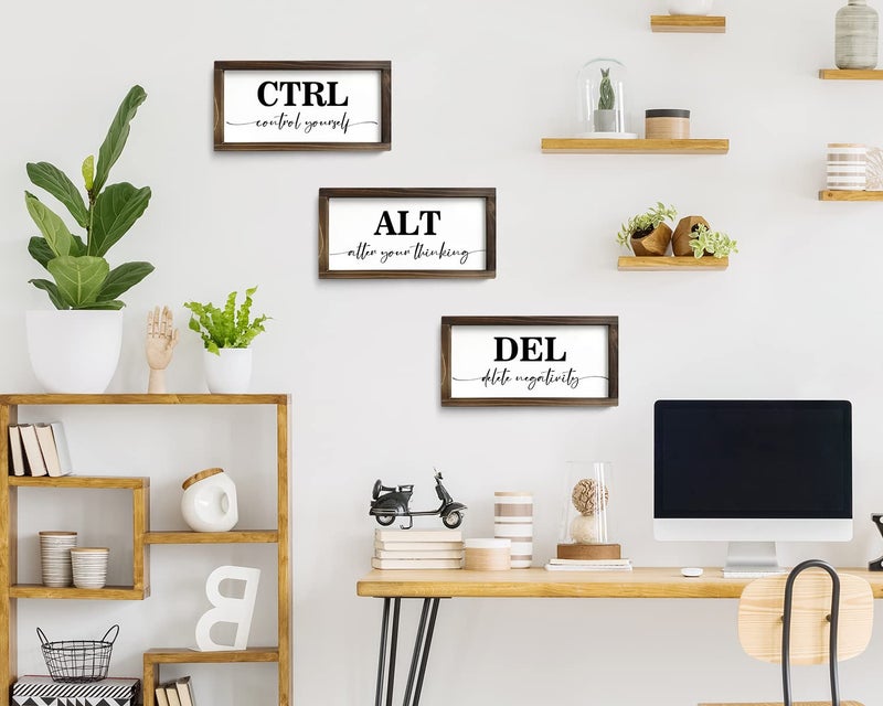 Pinetree Art Rustic Wooden Office Decor - CTRL ALT DEL Framed Motivational Wall Art - Inspirational Positive Quotes Wall Hanging, Set of 3 (6"x12"x3) - Image 5