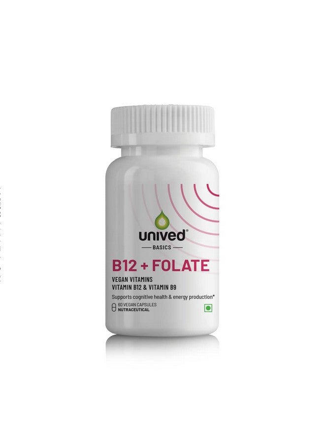 Unived Basics B12+Folate | Vitamin B12 (Methylcobalamin) with 5-MTHF BioAvailable Folate | Essential for Vegetarians | 60 Capsules - Image 1