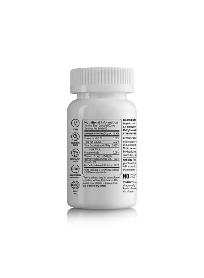 Unived Basics B12+Folate | Vitamin B12 (Methylcobalamin) with 5-MTHF BioAvailable Folate | Essential for Vegetarians | 60 Capsules - Image 2