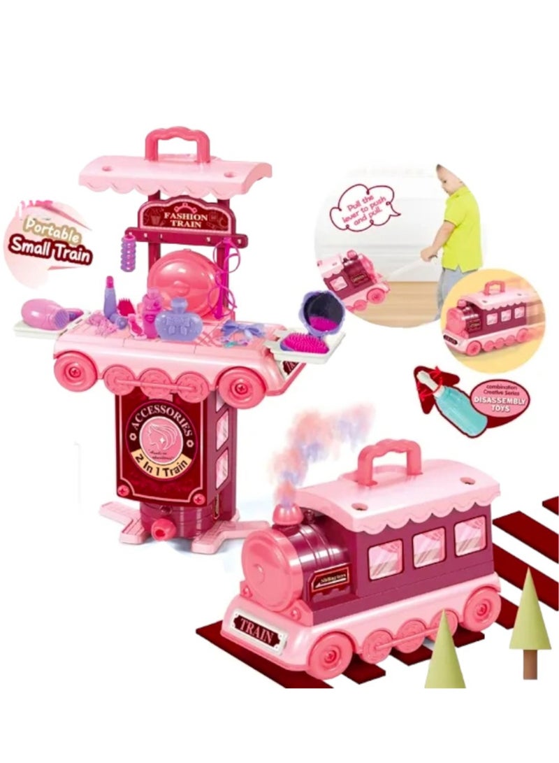 Toy Box Portable Train 2 in 1 Plastic Beauty Dressing Make up Set Toys for Kids - Image 1