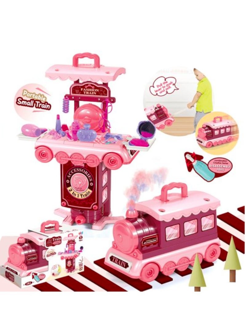 Toy Box Portable Train 2 in 1 Plastic Beauty Dressing Make up Set Toys for Kids - Image 3