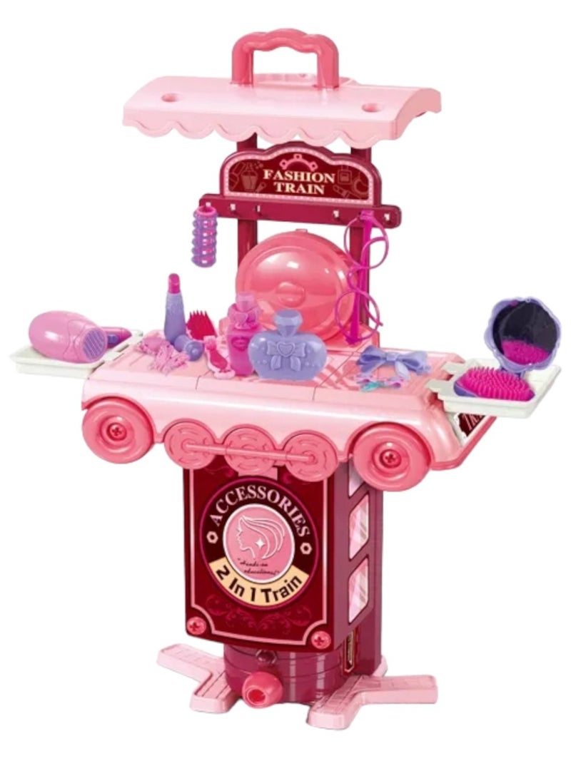 Toy Box Portable Train 2 in 1 Plastic Beauty Dressing Make up Set Toys for Kids - Image 2