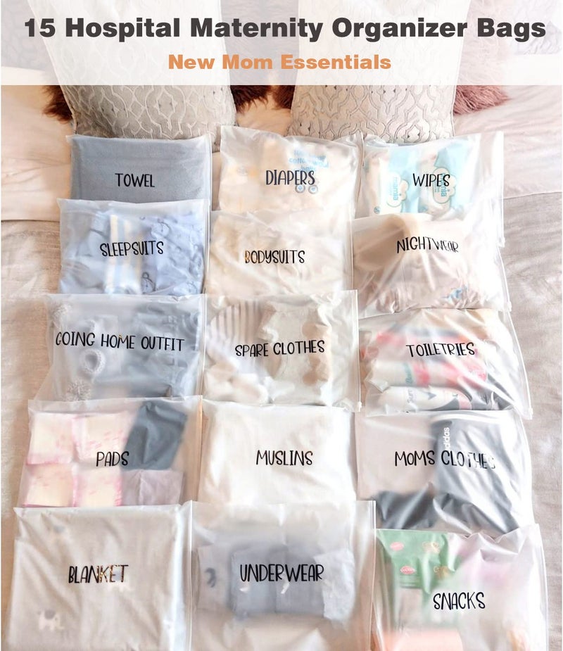Agromusk 15 Pack Hospital Bags for Labor and Delivery,11 x 14 Inch Maternity Hospital Bag Essentials for Mommy Dad Newborn Baby,Diaper Bag Organizing Pouches Pre Packed Bag First Time New Mom Must Haves - Image 2