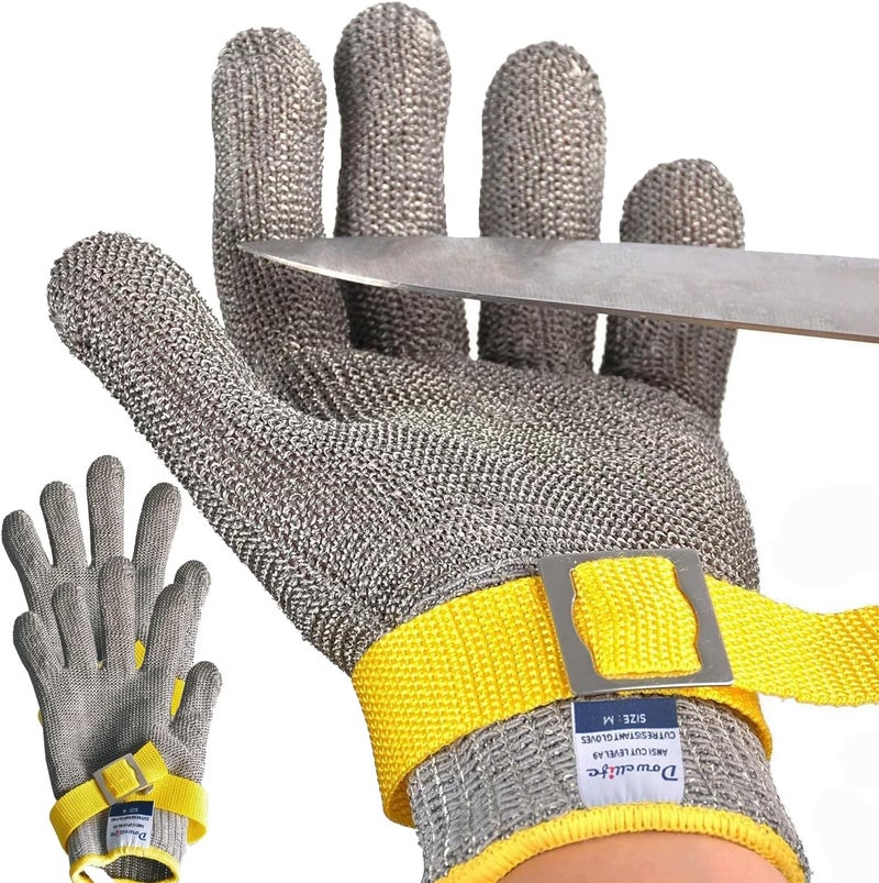 Dowellife ANSI A9 Cut Resistant Glove Food Grade, Stainless Steel Mesh Metal Knife Cutting Glove for Butcher Oyster Shucking Kitchen Mandoline Chef Slicing Fish Fillet(X-Large-3 Pcs) - Image 1