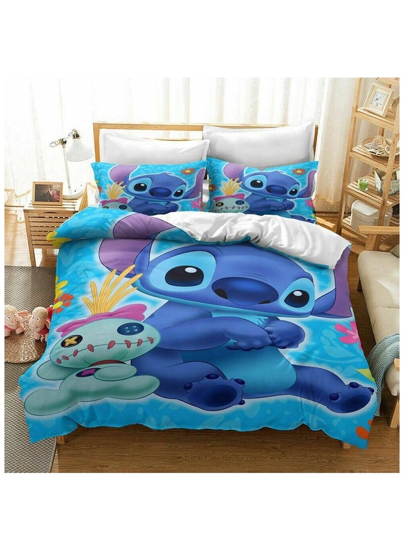 AirYoung طقم ملاءات سرير قطني مريح بثلاث قطع، بتصميم غرز، هدية عيد ميلاد للأطفال، مقاس ٢٠٠ سم × ٢٠٠ سم، يشمل غطاءً وغطائي وسادة. - Image 1