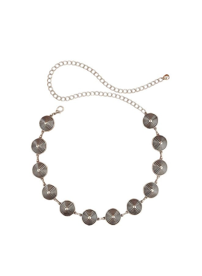 MakeMeChic Women's Western Chain Belt Metal Concho Waist Belts For Dresses Jeans Cowboy Chic Silvery One Size