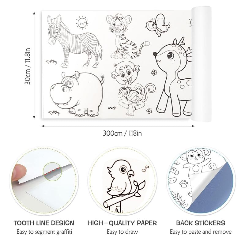 NUOVI Drawing Roll (Jungle Themed) | 300 cm x 30 cm | DIY Color Filling Sticker Roll | Large Coloring Poster for Toddlers & Kids | Ideal for Gift, School, Birthday & More - Image 2