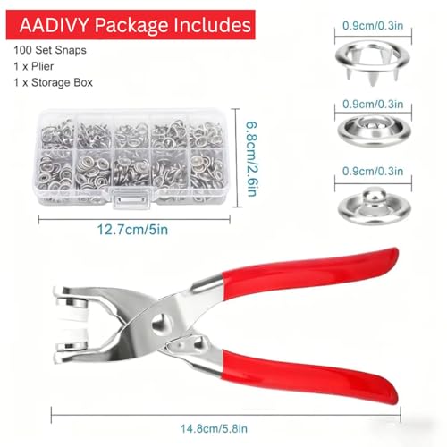 AADIVY Silver Button Premium Snap Fasteners Kit (101 Sets) - Thickened Metal Copper Five Claw Buckle with Hand Pressure Pliers Tool for Clothing Sewing and Crafting - Image 2