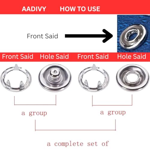 AADIVY Silver Button Premium Snap Fasteners Kit (101 Sets) - Thickened Metal Copper Five Claw Buckle with Hand Pressure Pliers Tool for Clothing Sewing and Crafting - Image 3