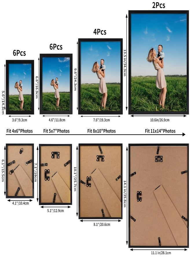 WIFTREY 18 Pack Assorted Picture Frames, Collage Photo frame set, Wall Decor Gallery for Mounting or Tabletop Display, Multi Sizes Including 6pcs 4x6, 6pcs 5x7, 4pcs 8x10, 2pcs 11x14, Black - Image 2