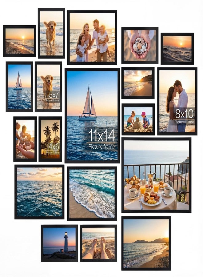 WIFTREY 18 Pack Assorted Picture Frames, Collage Photo frame set, Wall Decor Gallery for Mounting or Tabletop Display, Multi Sizes Including 6pcs 4x6, 6pcs 5x7, 4pcs 8x10, 2pcs 11x14, Black - Image 1