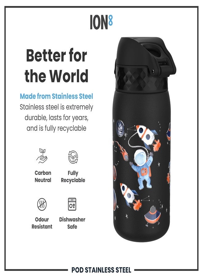 Ion8 Kids Water Bottle, Steel 400 ml/13 oz, Leak Proof, Easy to Open, Secure Lock, Dishwasher Safe, Flip Cover, Carry Handle, Easy Clean, Durable, Scratch Resistant, Raised Print, Space Travel Design - Image 5