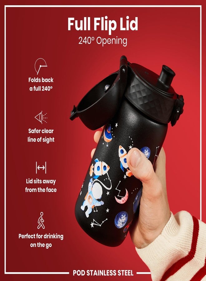 Ion8 Kids Water Bottle, Steel 400 ml/13 oz, Leak Proof, Easy to Open, Secure Lock, Dishwasher Safe, Flip Cover, Carry Handle, Easy Clean, Durable, Scratch Resistant, Raised Print, Space Travel Design - Image 4