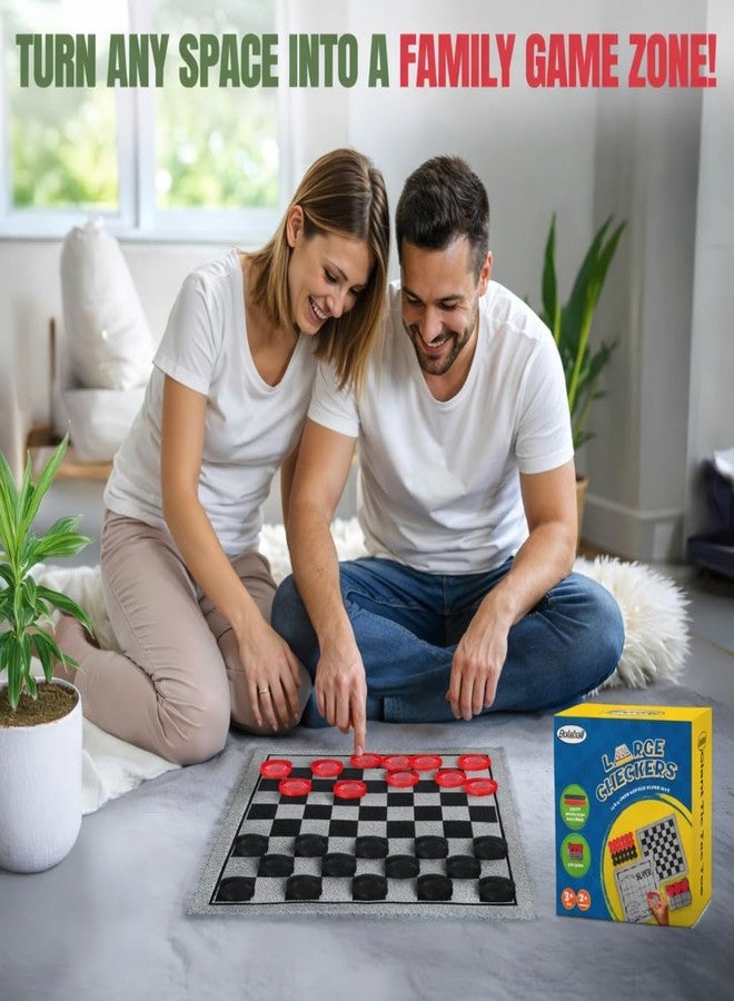 Bolaball 3-in-1 Jumbo Checkers & Tic Tac Toe Game Set with Carry Bag - Giant Outdoor Board Games, Family Games, Reversible 13" x 13" Board, 24 Easy-Grip Chips - Image 5