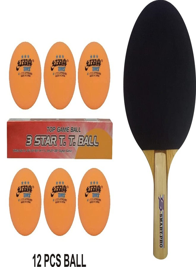 دي إتش أس كرة تنس الطاولة DHS 40 مم، 3 نجوم برتقالية (علبة من 6 قطع) 12 قطعة مع مضرب تنس الطاولة SMART PRO STAR - Image 1