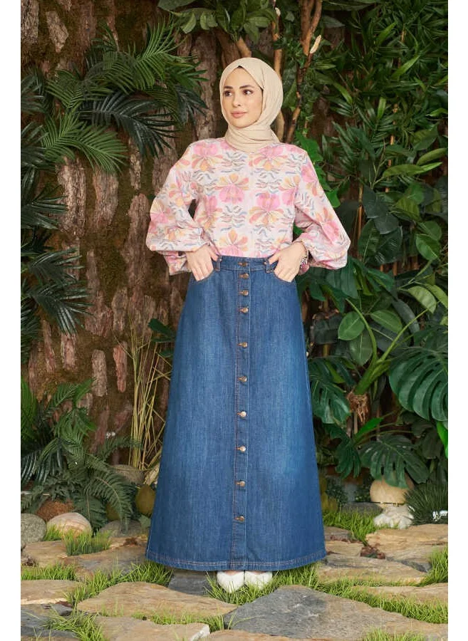Neways 2079-BUTTONED Denim Skirt Dark Blue