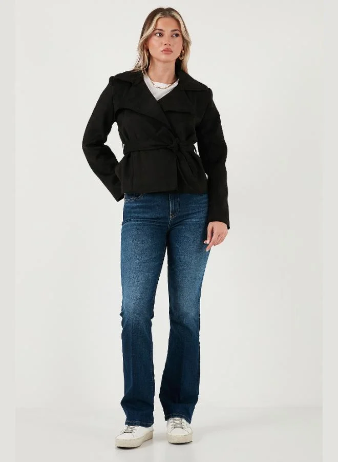 Lela Lela Regular Fit Double Breasted Belted Suede Textured Jacket Women's JACKET 6839640