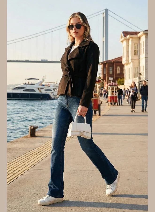 Lela Lela Regular Fit Double Breasted Belted Suede Textured Jacket Women's JACKET 6839640