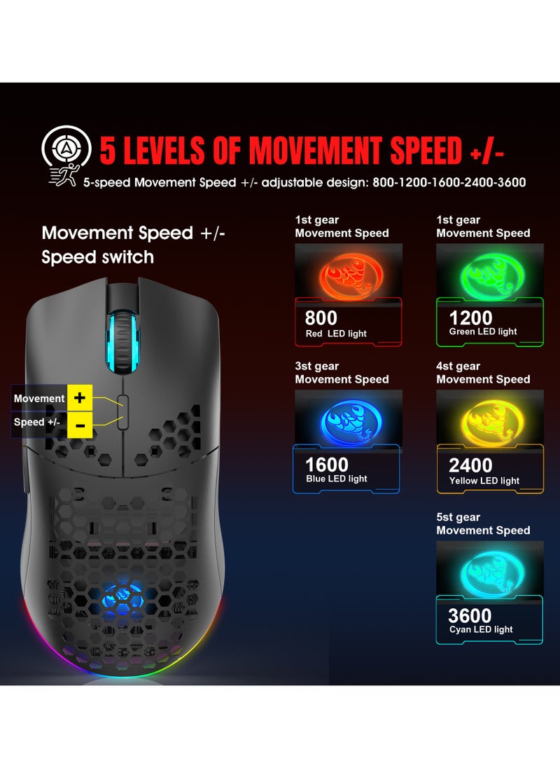 Generic - Wireless/Wired/Bluetooth 5.3 Gaming Mouse | 2.4G Connection, 3600 DPI Rechargeable Honeycomb Design - Image 1