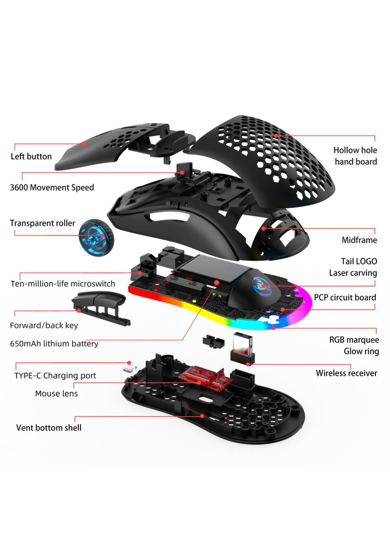 Generic - Wireless/Wired/Bluetooth 5.3 Gaming Mouse | 2.4G Connection, 3600 DPI Rechargeable Honeycomb Design - Image 1