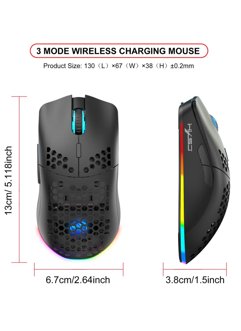 Generic - Wireless/Wired/Bluetooth 5.3 Gaming Mouse | 2.4G Connection, 3600 DPI Rechargeable Honeycomb Design - Image 1