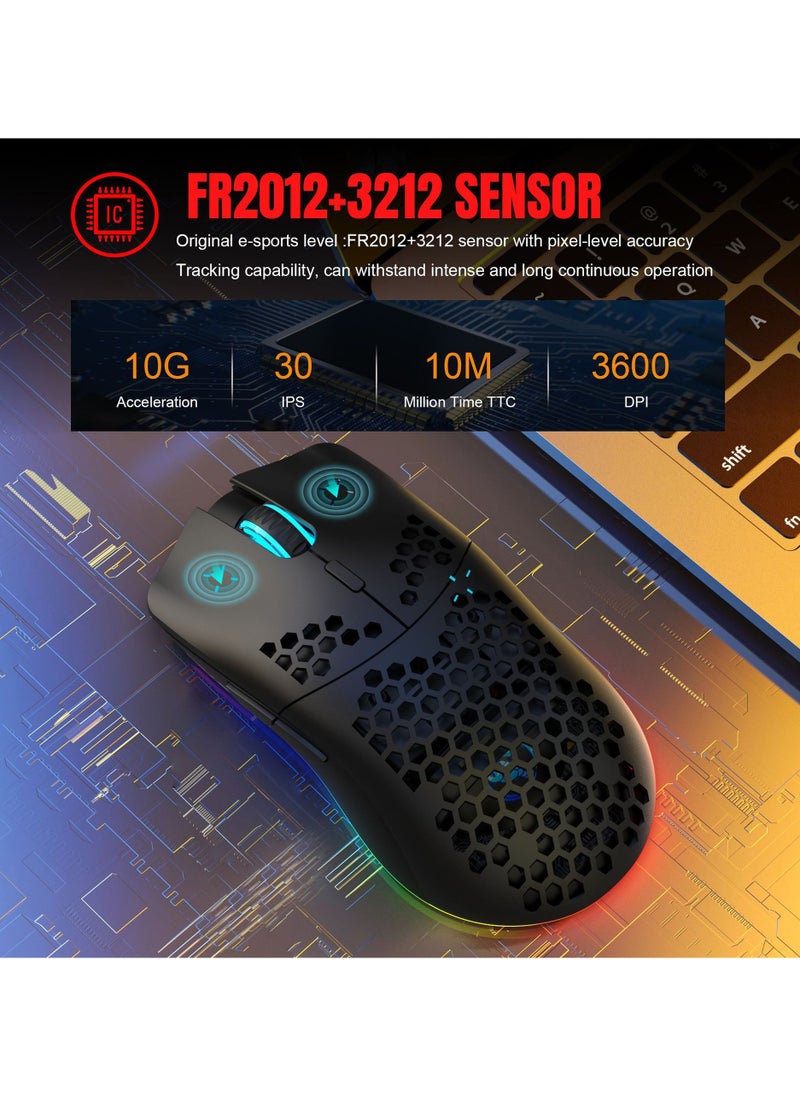 Generic - Wireless/Wired/Bluetooth 5.3 Gaming Mouse | 2.4G Connection, 3600 DPI Rechargeable Honeycomb Design - Image 1