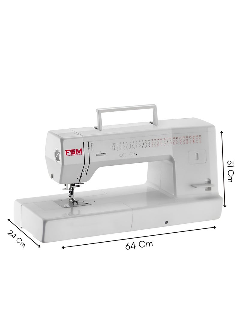fakhro_sewing_machines - FSM Long Arm Mechanical Sewing & Quilting Machine with Quilting Guide | Large 12” (30 C.M.) Workspace and 28 Built in Stitches | Built-in Needle Threader |Hands Free Presser Foot|Programmable Needle Up & Down Control 90W AC Motor|Made in Taiwan 64cm X 24cm X 31cm white color - Image 1
