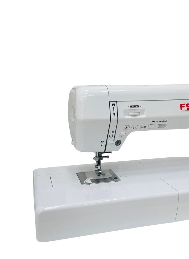 fakhro_sewing_machines - FSM Long Arm Mechanical Sewing & Quilting Machine with Quilting Guide | Large 12” (30 C.M.) Workspace and 28 Built in Stitches | Built-in Needle Threader |Hands Free Presser Foot|Programmable Needle Up & Down Control 90W AC Motor|Made in Taiwan 64cm X 24cm X 31cm white color - Image 1
