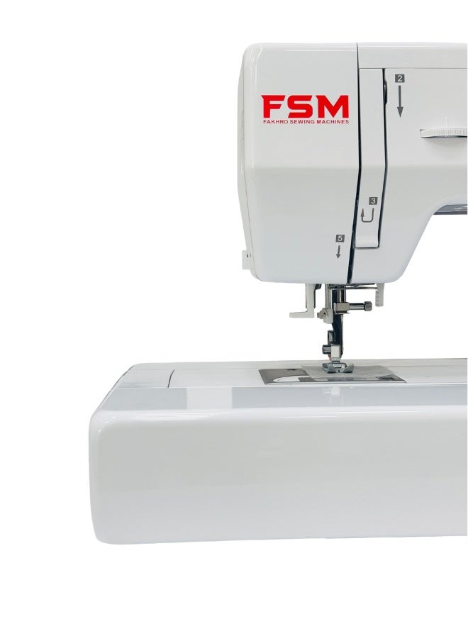 fakhro_sewing_machines - FSM Long Arm Mechanical Sewing & Quilting Machine with Quilting Guide | Large 12” (30 C.M.) Workspace and 28 Built in Stitches | Built-in Needle Threader |Hands Free Presser Foot|Programmable Needle Up & Down Control 90W AC Motor|Made in Taiwan 64cm X 24cm X 31cm white color - Image 1
