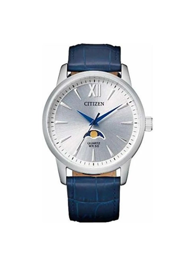Citizen AK5000-03A Moonphase 42mm Silver Dial Men’s Watch — Blue Leather Strap, Stainless - Image 1