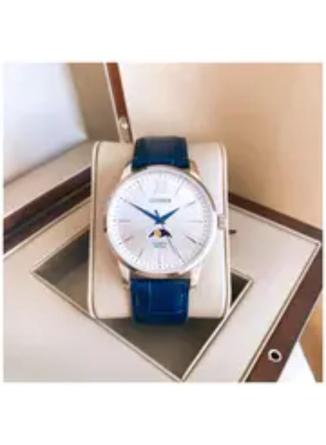 Citizen AK5000-03A Moonphase 42mm Silver Dial Men’s Watch — Blue Leather Strap, Stainless - Image 2