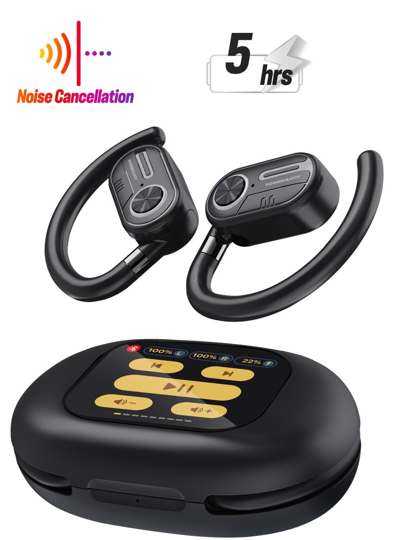 Powerology - Air Conduction ENC TWS Earbuds with Digital Display / Stereo type / Bluetooth Version 5.3 / 10m Wireless range / Immersive Hi-Fi Audio / Open - Ear Wireless / Black - Image 1